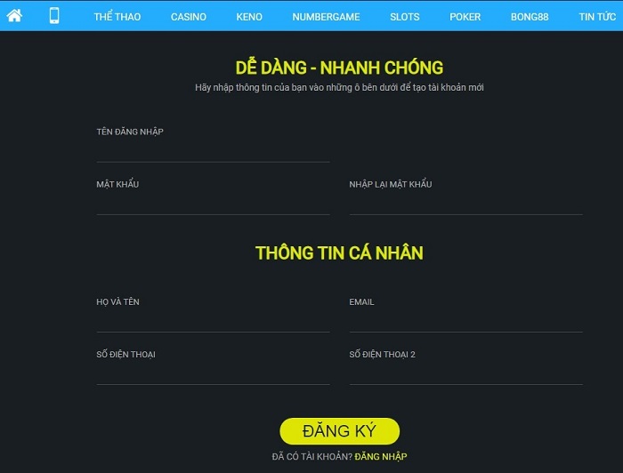 Thật dễ dàng, nhanh chóng để tạo ra một tài khoản cá cược