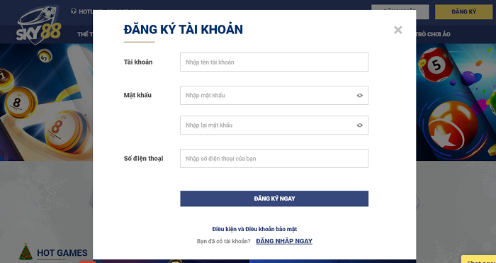 Chỉ mất khoảng 30 giây để tạo tài khoản Sky88