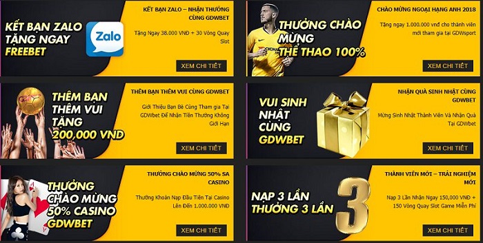 Các chương trình khuyến mãi hấp dẫn trên Gdwbet