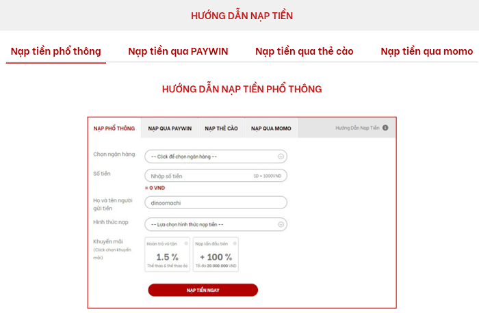 Hướng dẫn nạp tiền vào tài khoản Red88