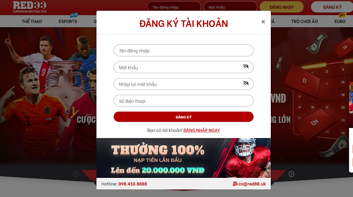 Hướng dẫn đăng ký Red88