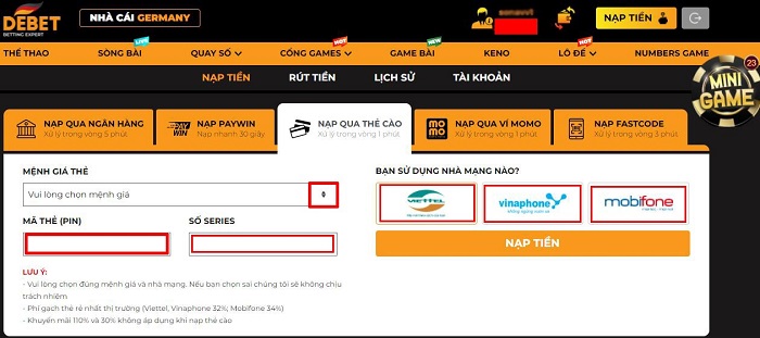 Nhiều phương thức nạp tiền cho người chơi lựa chọn