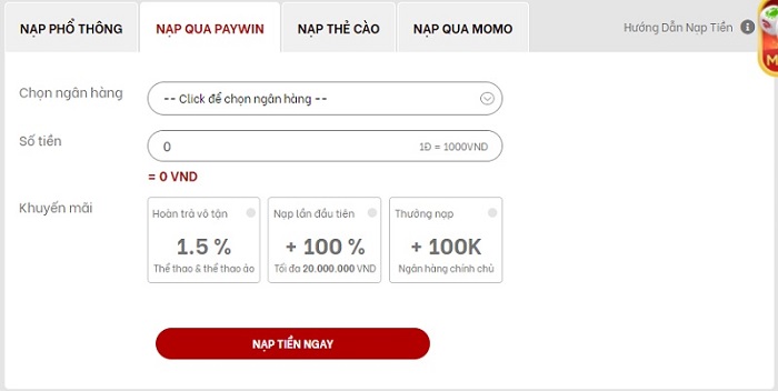 Cách nạp qua Paywin