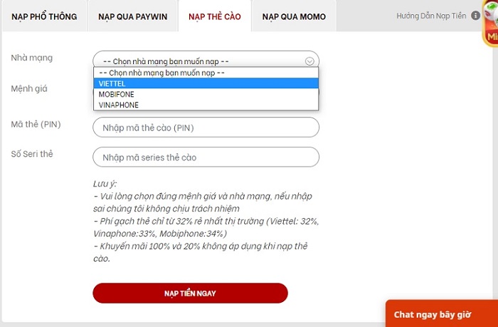 Nạp tiền thẻ cào