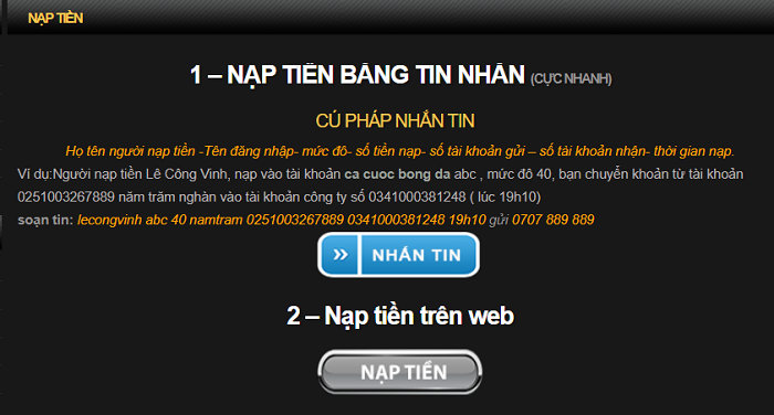 Hình thức nạp tiền vào Casino889