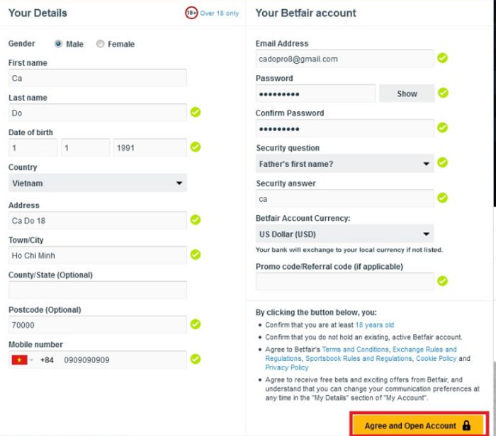 Đăng ký tài khoản Betfair