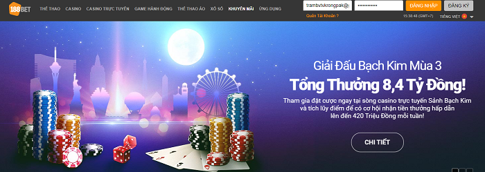 Tham gia 188Bet để nhận những phần thưởng hấp dẫn