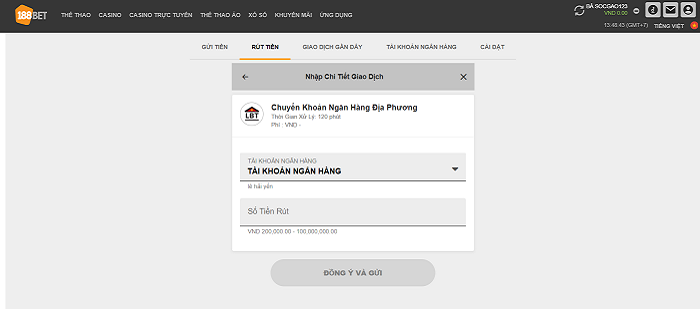 Rút tiền về tài khoản tại 188Bet