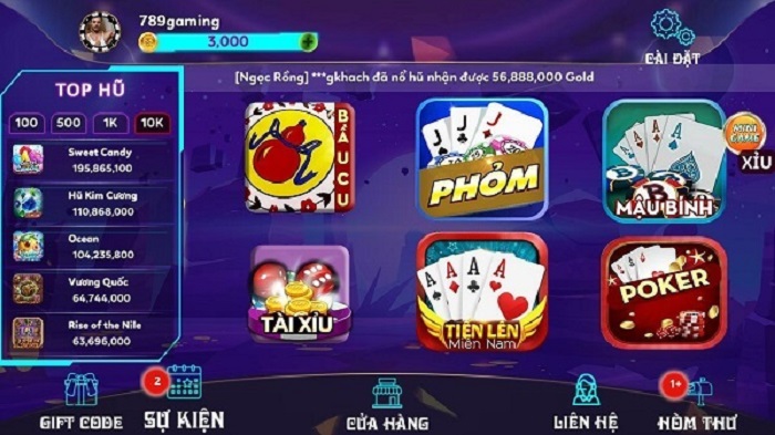 Giao diện các trò chơi đánh bài