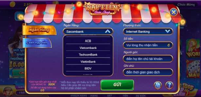 Nạp rút tiền dễ dàng tại V99